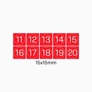 KIT 15 - NRO 11 AL 20 (1c/u) FONDO ROJO CIRCULO