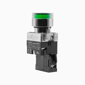 PULSADOR LUMINOSO VERDE, METALICO, LED 220VAC, 1NA, IP40