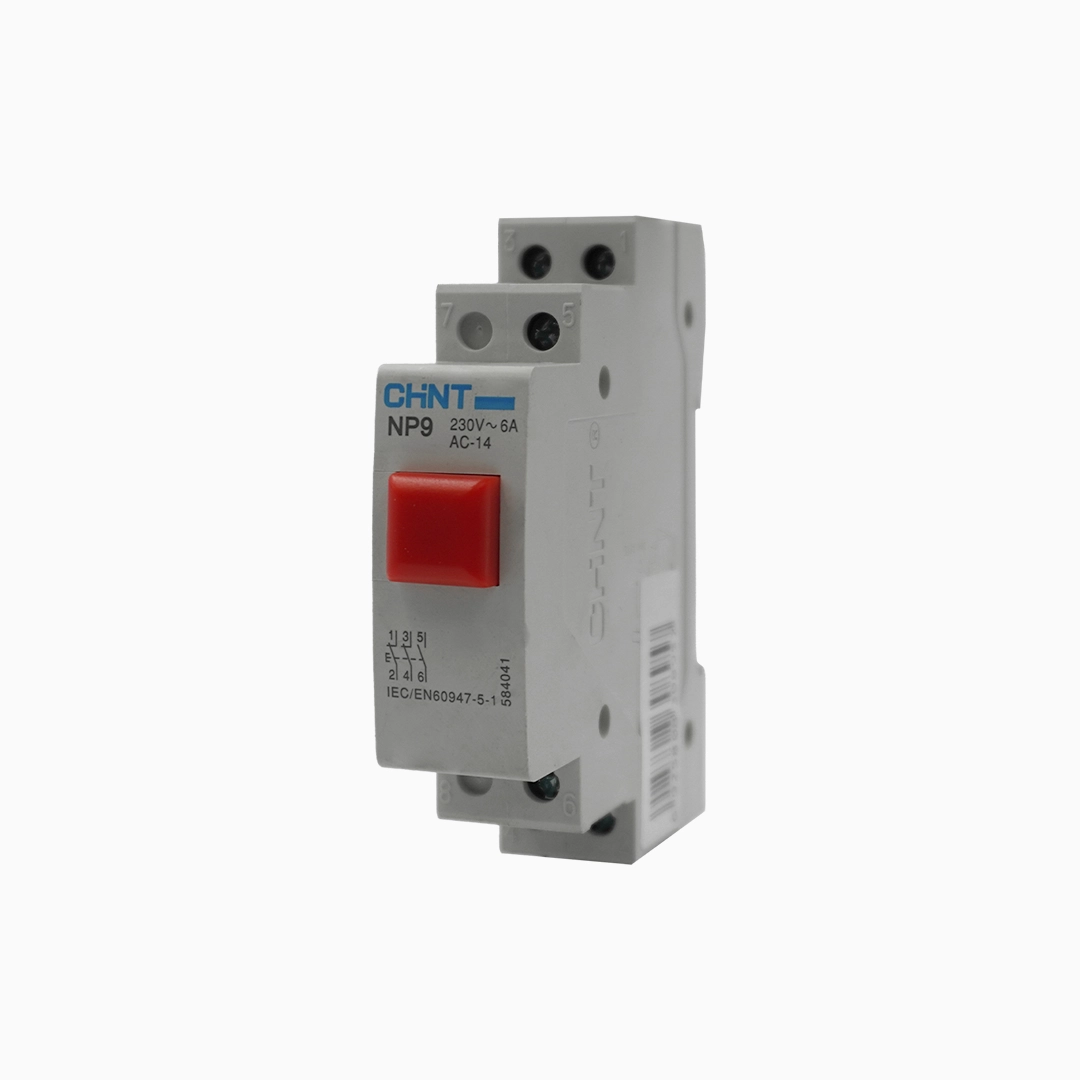 PULSADOR RIEL DIN ROJO S/ INDICADOR LUMINOSO 230 VAC 1NA+2NC