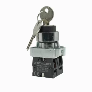SELECTOR CON LLAVE METALICO, 3 POS.FIJAS (1-0-2), 1NA+1NC